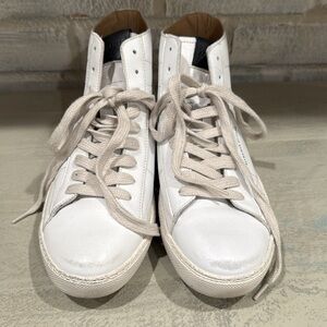 AllSaints white leather high top tennis shoes, size 9